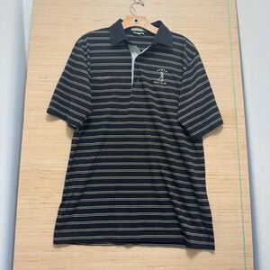 Sahara Mens Striped Polo Shirt Black Gold Homer Golf Club Pocket USA Made Size M